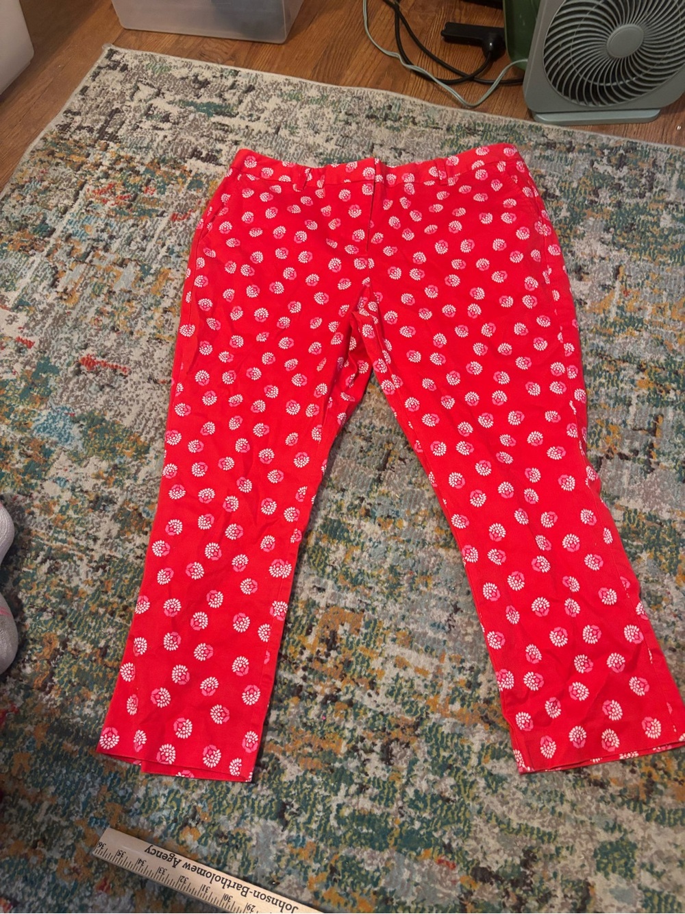 Lands' End Red Polka Dot Cropped Pants 18 mid rise